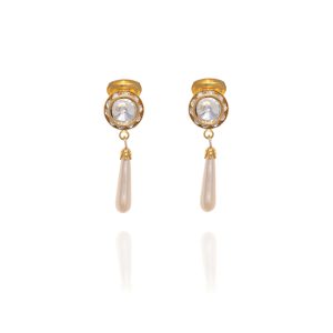 Crystal Over Pearl Drop Clip On Earrings