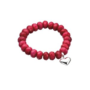 B-ELS-11 Elements Silver Red Beaded Heart Bracelet