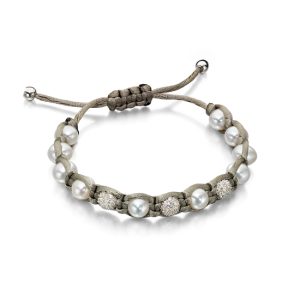 B-ELS-20 Elements Silver Pearl Friendship Bracelet - Taupe