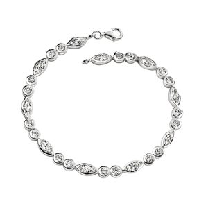 Elements Silver Cubic Zirconia Leaf and Circle Bracelet