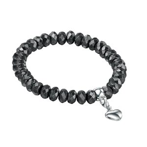 B-ELS-35 Elements Silver Imitation Hematite Heart Bracelet