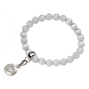 B-ELS-40 Elements Silver Cubic Zirconia and Catseye Bracelet - White