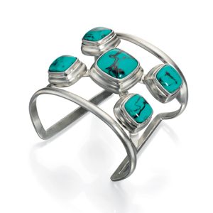 B-FIOR-15 Fiorelli Worn Silver Turquoise Stone Set Cuff Bracelet