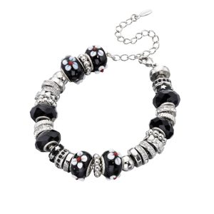 B-FIOR-24 Fiorelli Silver and Black Beaded Charm Bracelet