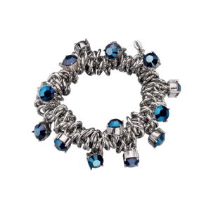 Fiorelli Silver Ring Elasticated Bracelet with Midnight Blue Stones