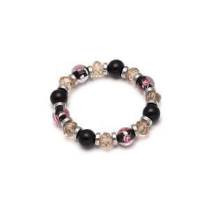 Look East Black and Clear Rose Beaded Bracelet