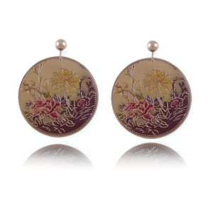 ERCL-40-JC Oriental Peony Flower Disc Clip On Earrings