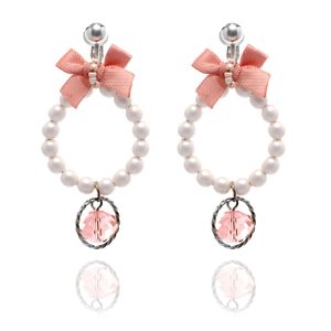 Minxy's Jewellery Bow and Bead Pearl Hoop Clip On Earrings - White Pearl