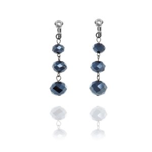 ERCL-AMB-161 Accessories Triple Faceted Bead Drop Clip On Earrings - Midnight Blue