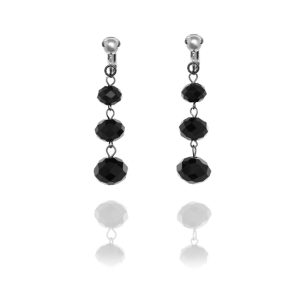 ERCL-AMB-162 Accessories Triple Faceted Bead Drop Clip On Earrings - Black