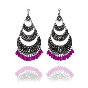 ERCL-AMB-171 Accessories Boho Layered Cascade Clip On Earrings - Purple