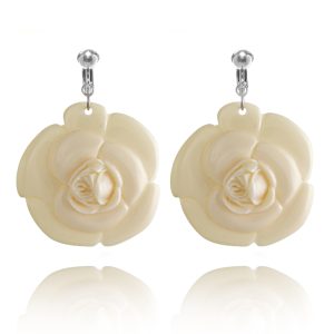 ERCL-AMB-173 White Rose Clip On Earrings
