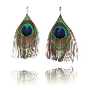 ERCL-AMB-184 Accessories Peacock Feather Clip On Earrings