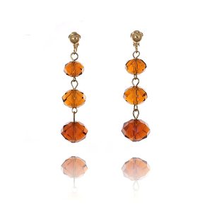ERCL-AMB-218 Triple Faceted Bead Drop Clip On Earrings - Hot Marmalade