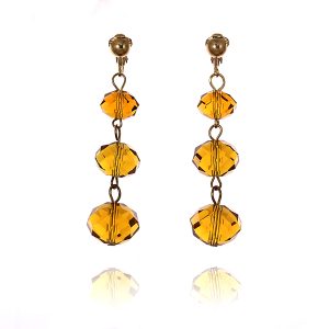 ERCL-AMB-219 Accessories Triple Faceted Bead Drop Clip On Earrings - Orange