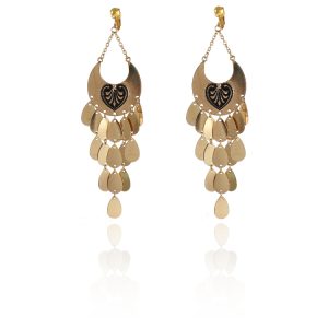 ERCL-AMB-231 Accessories Heart Chandelier Clip On Earrings - Gold