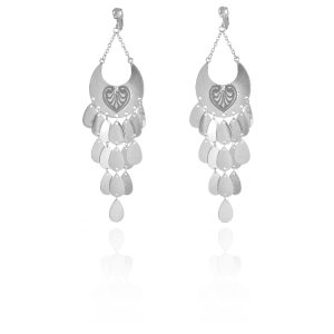 ERCL-AMB-232 Accessories Heart Chandelier Clip On Earrings - Silver