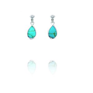 ERCL-BG-14 Basics Sterling Silver Turquoise Coloured Teardrop Clip On Earrings