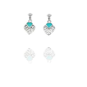 Basics Sterling Silver Petite Imitation Turquoise Filigree Heart Clip On Earrings