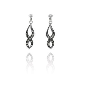 Basics Sterling Silver Figure of Eight Marcasite Clip On  Earrings