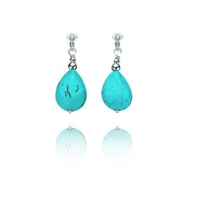 ERCL-BG-27 Basics Sterling Silver Imitation Turquoise Teardrop Clip On Earrings