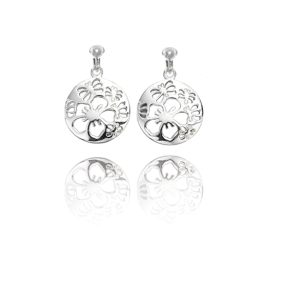 ERCL-BG-31 Basics Sterling Silver Cut Out Flower Patterned Disc Clip On Earrings