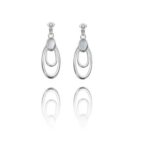 Basics Sterling Silver Mother of Pearl Double Oval Clip On Earrings