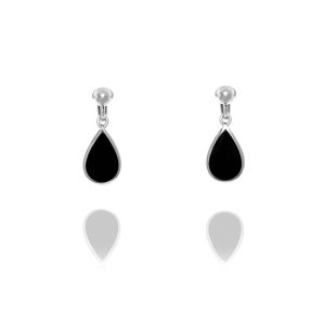 ERCL-BG-4 Basics Sterling Silver and Onyx Drop Clip On Earrings