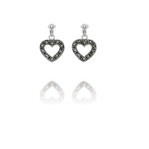 ERCL-BG-44 Basics Sterling Silver Marcasite Heart Clip On Earrings