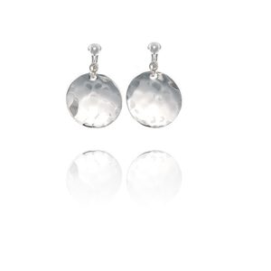 Basics Sterling Silver Hammered Disc Clip On Earrings