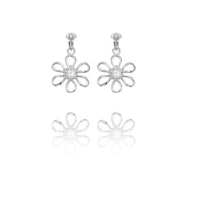 ERCL-BG-58 Basics Sterling Silver Cubic Zirconia Flower Clip On Earrings