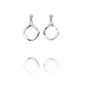 ERCL-BG-64 Basics Sterling Silver Cubic Zirconia Curved Diamond Shape Clip On Earrings