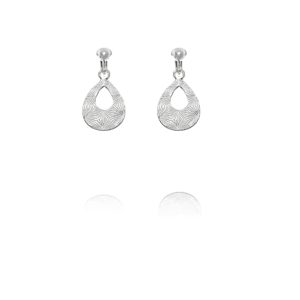 ERCL-BG-70 Basics Sterling Silver Embossed Teardrop Hoop Clip On Earrings