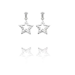 ERCL-BG-77 Basics Sterling Silver Hammered Finish Star Clip On Earrings