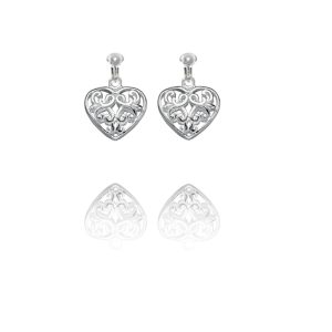 ERCL-BG-78 Basics Sterling Silver Swirl Pattern Heart Clip On Earrings