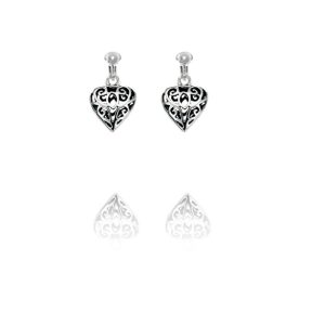 ERCL-BG-80 Basics Sterling Silver Filigree Heart Clip On Earrings