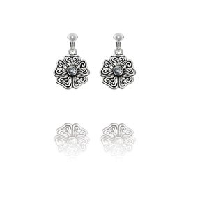 ERCL-BG-81 Basics Sterling Silver Filigree and Crystal Flower Clip On Earrings
