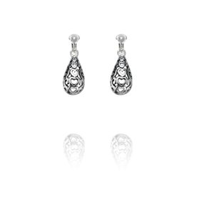 ERCL-BG-82 Basics Sterling Silver Cut Out Heart Teardrop Clip On Earrings