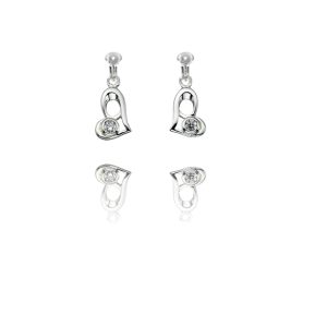 ERCL-BG-83 Basics Sterling Silver Cubic Zirconia Funky Heart Clip On Earrings