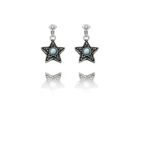 ERCL-BG-85 Basics Sterling Silver Marcasite and Catseye Heart Clip On Earrings