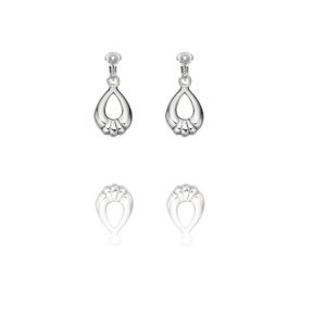 ERCL-BG-86 Basics Sterling Silver Ridged Teardrop Clip On Earrings