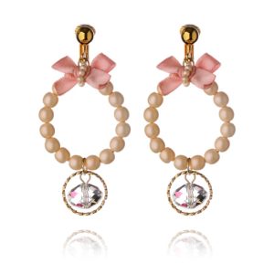 Minxy's Jewellery Bow and Bead Pearl Hoop Clip On Earrings - Pink Pearl