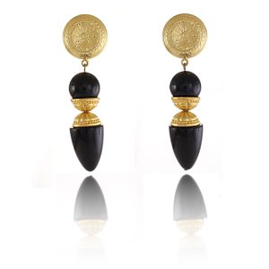 ERCL-DCM-13 De Mulieribus Claris Statement Gold & Black Drop Clip On Earrings