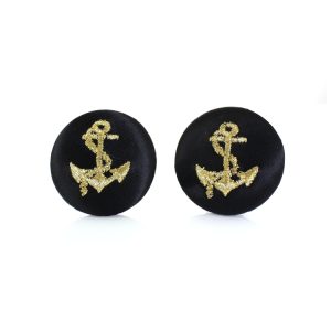 ERCL-DCM-4 De Mulieribus Claris Mariner's Anchor Button Clip On Earrings