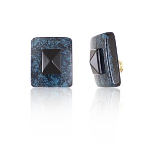 ERCL-DCM-6 De Mulieribus Claris Marbled Shield Clip On Earrings - Blue