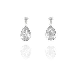 Elements Silver Swarovski Teardrop Clip On Earrings - White