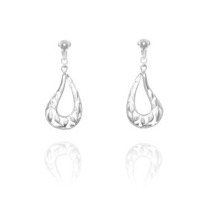 ERCL-ELS-23 Elements Silver Wavy Teardrop Clip On Earrings
