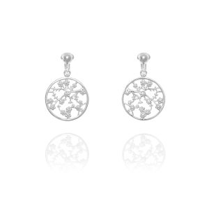 ERCL-ELS-28 Elements Silver Flower Circular Disc Clip On Earrings