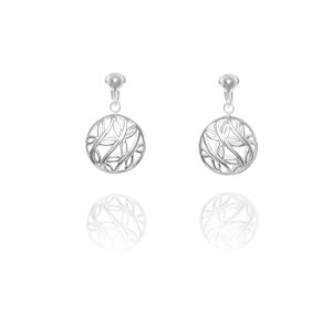 ERCL-ELS-31 Elements Silver Leaf and Vine Circular Disc Clip On Earrings