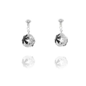 ERCL-ELS-40 Elements Silver Black Flower Ball Clip On Earrings